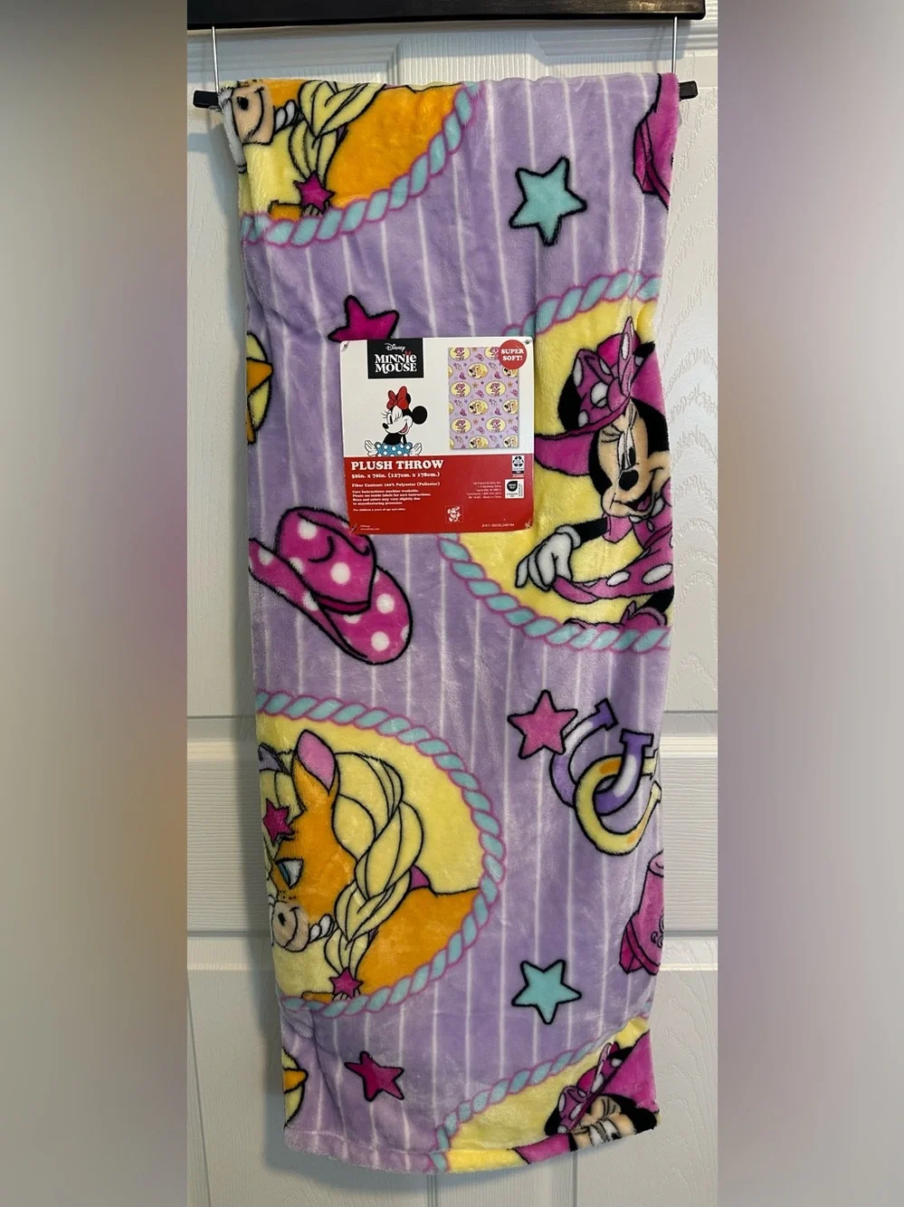 Minnie Mouse Blanket Cowgirl Pink 50x70” Purple Plush Throw New